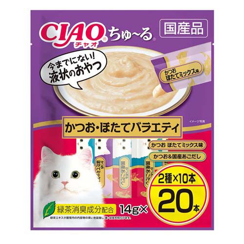 他サイト： CIAO ちゅ〜る かつお・ほたてバラエティ(14g*20本)[猫のおやつ・サプリメント]の商品画像