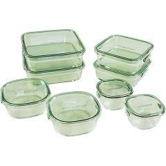 他サイト： イワキ(iwaki) パック&レンジ角型8点セット  グリーン PSC-PRN-8G(1セット)[保存容器]の商品画像