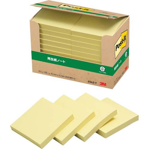 他サイト： ポスト・イット 経費節減再生紙パワーパック 6542-Y(100枚*20パッド)[事務用品]の商品画像