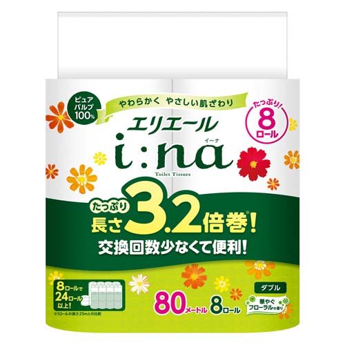 他サイト： エリエール i:na(イーナ) トイレット ダブル 3.2倍巻(8ロール入)[トイレットペーパー ダブル]の商品画像
