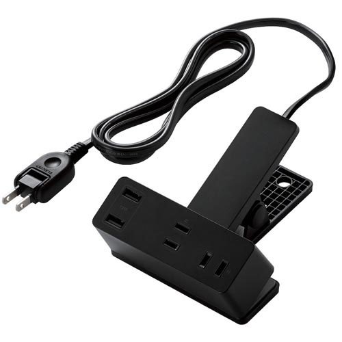 他サイト： エレコム USBポート付きクリップタップ 1.5m延長コード 雷ガード ブラック(1個)[OA商品]の商品画像