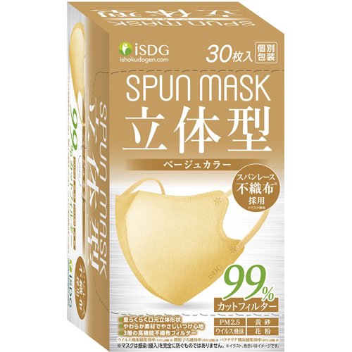 他サイト： 立体型スパンレース不織布カラーマスク 個包装 ベージュ(30枚入)[不織布マスク]の商品画像