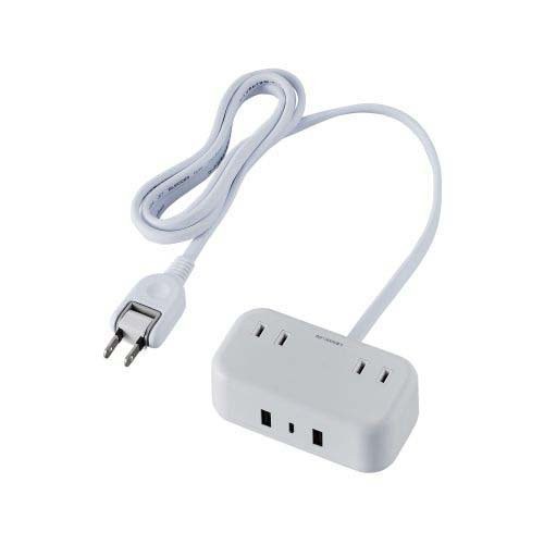 他サイト： エレコム 電源タップ 1.5m(コンセント*2 Type-C*1 USB-A*2)ホワイト(1個)[OA商品]の商品画像