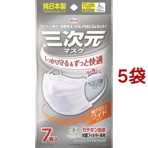 他サイト： 三次元マスク すこし大きめ Lサイズ ホワイト(7枚入*5袋セット)[立体マスク]の商品画像