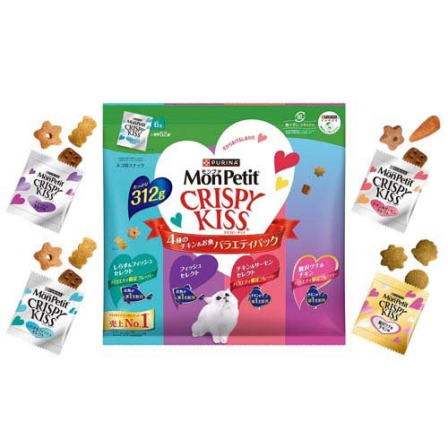 他サイト： モンプチ クリスピーキッス おやつ バラエティパック 4種のチキン&お魚(312g)[猫のおやつ・サプリメント]の商品画像