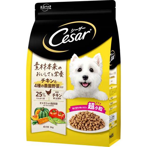 他サイト： シーザー ドライ 成犬用 チキンと4種の農園野菜入り 超小粒(3kg)[ドッグフード(ドライフード)]の商品画像