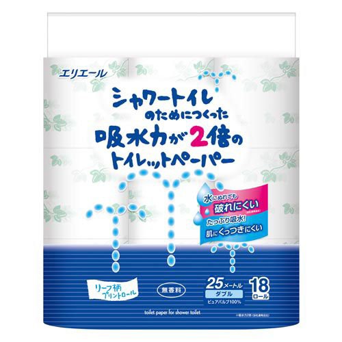 他サイト： エリエール シャワートイレのためにつくった吸水力2倍のトイレットペーパー リーフ柄(18ロール)[トイレットペーパー ダブル]の商品画像