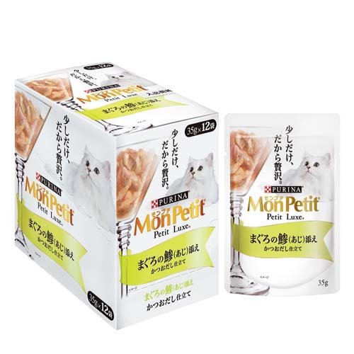 他サイト： モンプチ プチリュクス パウチ まぐろの鯵(あじ)添え かつおだし仕立て(35g*12袋セット)[キャットフード(ウェット)]の商品画像