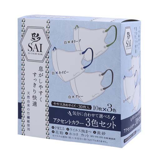 他サイト： 彩 SAI 立体アクセントカラーマスク やや大きめサイズ(30枚入)[マスク その他]の商品画像
