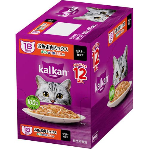 他サイト： カルカン パウチ 18歳 お魚・お肉ミックス まぐろかつおささみ キャットフード(60g×12袋入)[キャットフード(ドライフーの商品画像