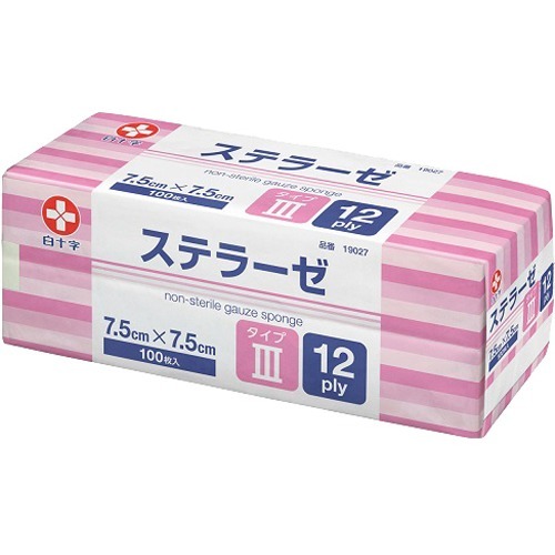 他サイト： 白十字 ステラーゼ 7.5cm*7.5cm タイプIII 12折(100枚入)[ガーゼ]の商品画像