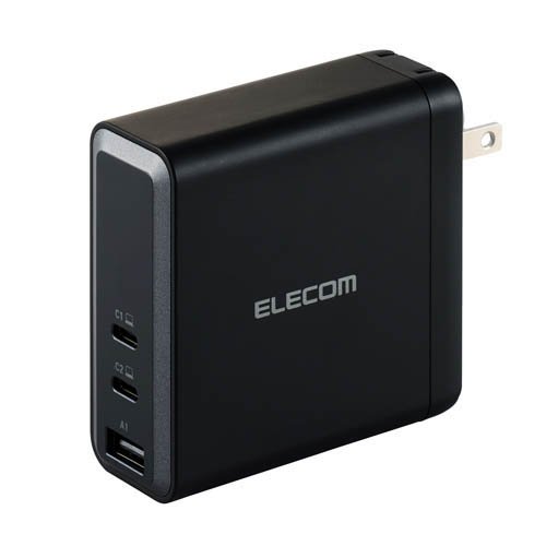 他サイト： エレコム USB Type-C 充電器 急速 iPhone17 対応USB-C ×2 USB-A ×1 ブラック(1個)[充電器の商品画像