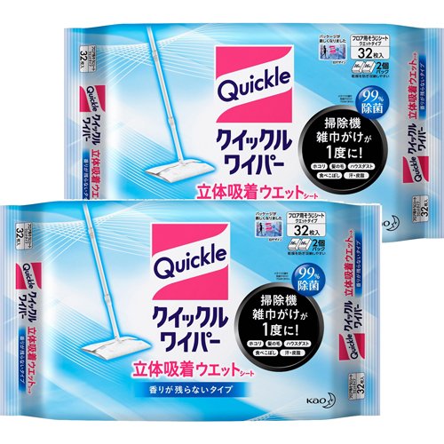 他サイト： クイックルワイパー 立体吸着 ウエットシート(32枚入*2袋セット)[フローリング用ワイパー・モップ]の商品画像