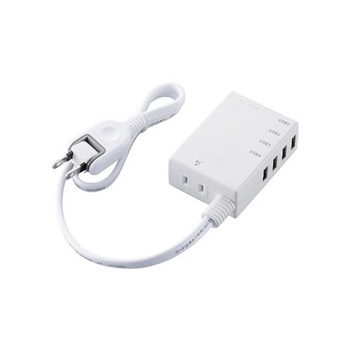 他サイト： エレコム USB付き電源タップ 0.6m USB*4ポート AC*1個口 スイング MOT-U06-2144WH(1個入)[情報の商品画像
