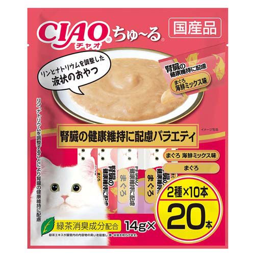 他サイト： CIAO ちゅ〜る 腎臓の健康維持に配慮バラエティ(14g*20本)[猫のおやつ・サプリメント]の商品画像