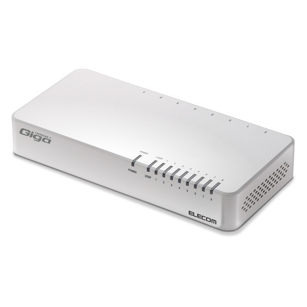 他サイト： ELECOM EHC-G08PN2-JW Giga対応スイッチングHub 8ポート プラスチック筐体 磁石付き 電源内蔵モデル の商品画像