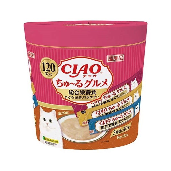 他サイト： いなばペットフード ちゅ〜るグルメ 120本入り 総合栄養食 まぐろ海鮮ミックス味の商品画像