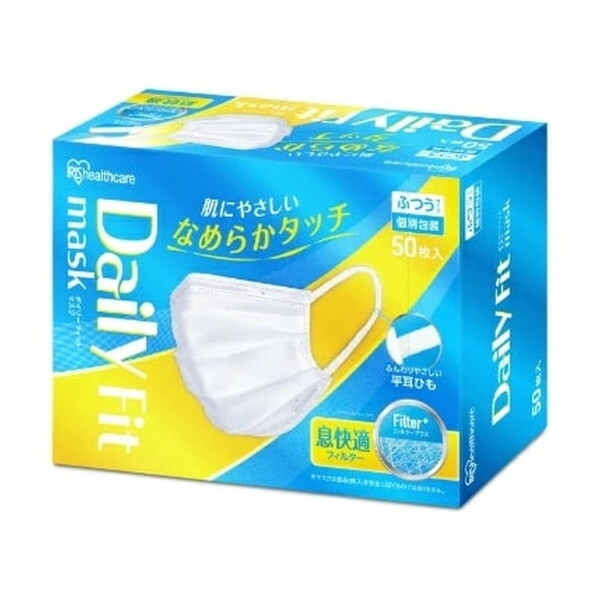 他サイト： アイリスオーヤマ PK-DH50MW ホワイト DAILY FIT MASK [一般用マスク (なめらかタッチ ふつうサイズ 5の商品画像