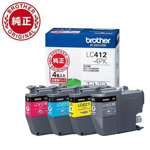 他サイト： ブラザー(brother) LC412-4PK 純正 インクカートリッジ 4色パック 標準容量の商品画像