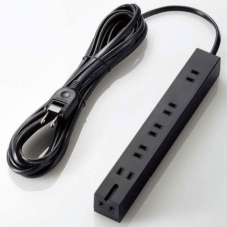 他サイト： エレコム(ELECOM) T-KF01-2650BK ブラック 雷/回転機能タップ 延長コード 2ピン 6個口 5mの商品画像