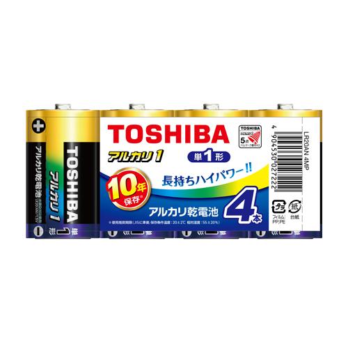 他サイト： 東芝 アルカリ乾電池 単1形 4本パック LR20AN 4MP 【北海道・沖縄・離島配送不可】の商品画像