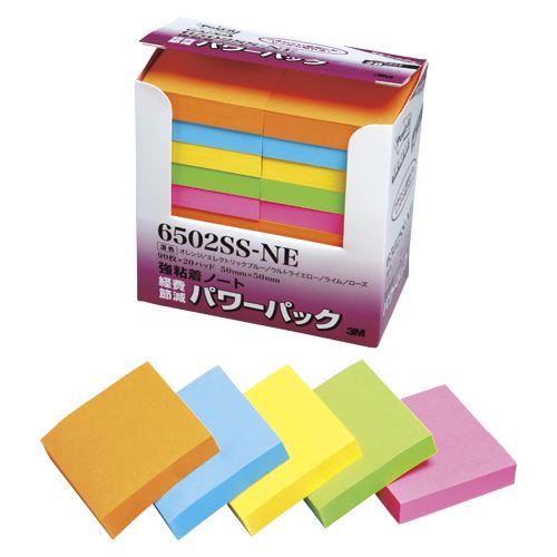 他サイト： スリーエム 強粘着ノート パワーパック 5色混色 6502SS-NE 00005144 【北海道・沖縄・離島配送不可】の商品画像