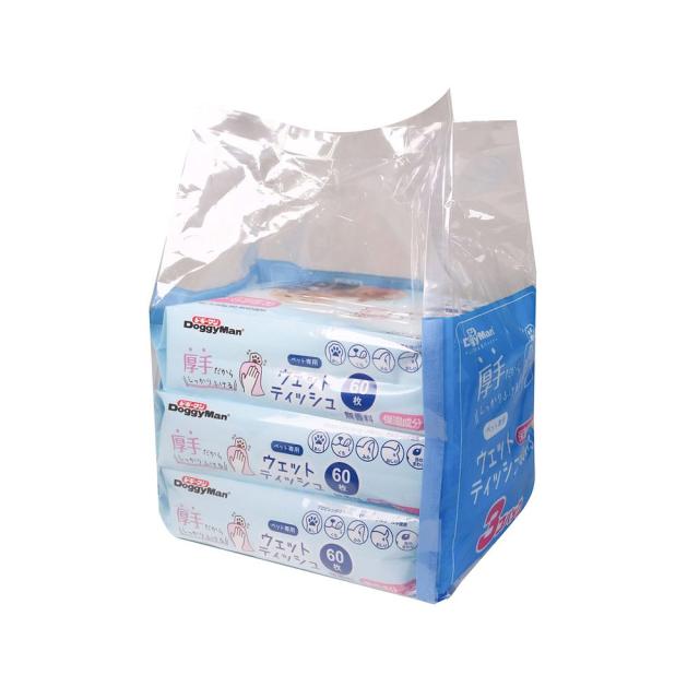 他サイト： ドギーマン ペット専用ウェットティッシュ 保湿成分プラス3コパック ペット用品 【北海道・沖縄・離島配送不可】の商品画像