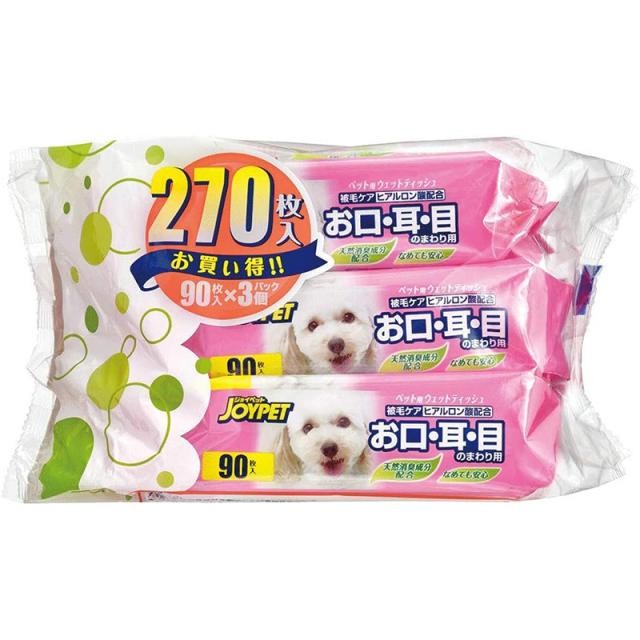 他サイト： アース・ペット JOYPET ジョイペット ウェットティッシュ お口・耳・目のまわり用 90枚×3個パック 犬猫用 【北海道・沖の商品画像