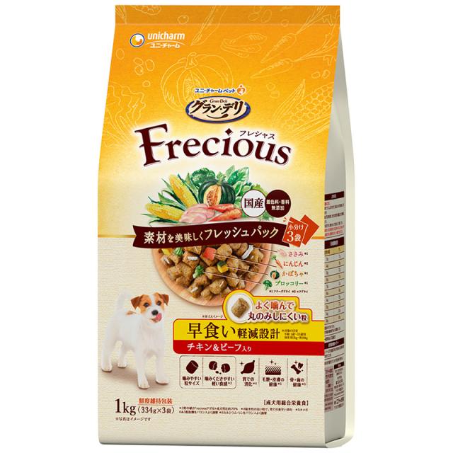 他サイト： ユニ・チャーム グラン・デリ Frecious 早食い軽減設計 チキン&ビーフ入り 1kg 犬用フード 【北海道・沖縄・離島配送の商品画像