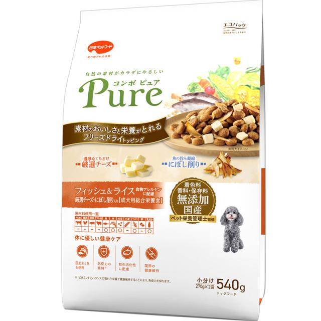 他サイト： 日本ペットフード コンボ ピュア ドッグ フィッシュ&ライス 540g 犬用フード 【北海道・沖縄・離島配送不可】の商品画像
