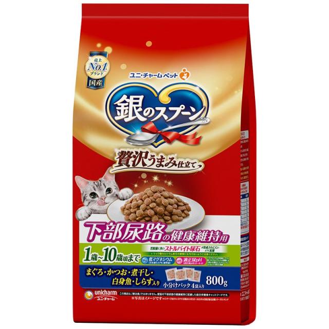 他サイト： ユニ・チャーム 銀のスプーン 贅沢うまみ仕立て 下部尿路の健康維持用1歳〜10歳頃まで まぐろ・かつお・煮干し・白身魚・しらす入の商品画像