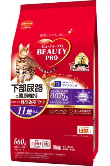 他サイト： 日本ペット ビューティープロ 猫下部尿路の健康維持 11歳以上 560gx10個(ケース販売)の商品画像