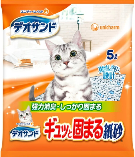 他サイト： ユニチャーム デオサンド ギュッと固まる紙砂 5Lx6個(ケース販売)の商品画像