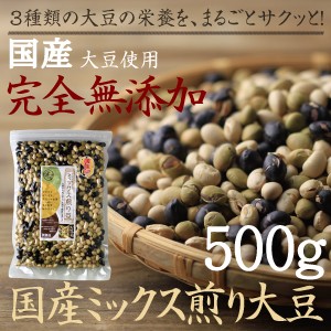 煎り大豆ミックス 500g 250g 2袋 国産 ミックス煎り大豆 大豆 おやつ 栄養 無添加 ヘルシー 焙煎大豆 黒豆 青大豆 送料無料 ぽっきりの通販はau Pay マーケット タマチャンショップ