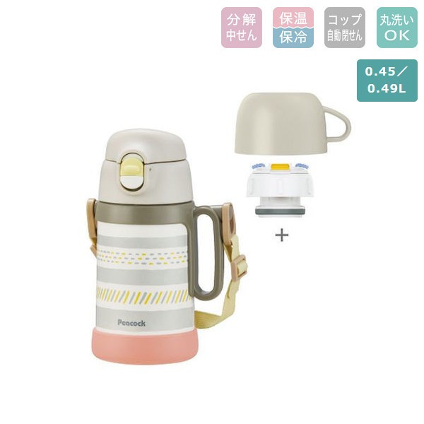 他サイト： ピーコック 2WAYボトル ASN-W50 H グレー コップ 450ml / 直飲み 490ml 水筒 保冷 保温 ステンレスの商品画像