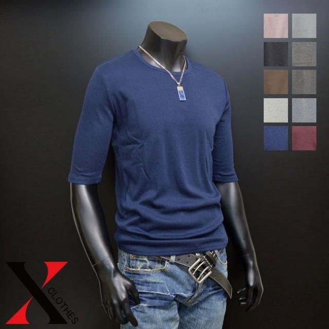 メール便送料無料 5分袖 Tシャツ 無地 カットソー Uネック メンズ5分袖