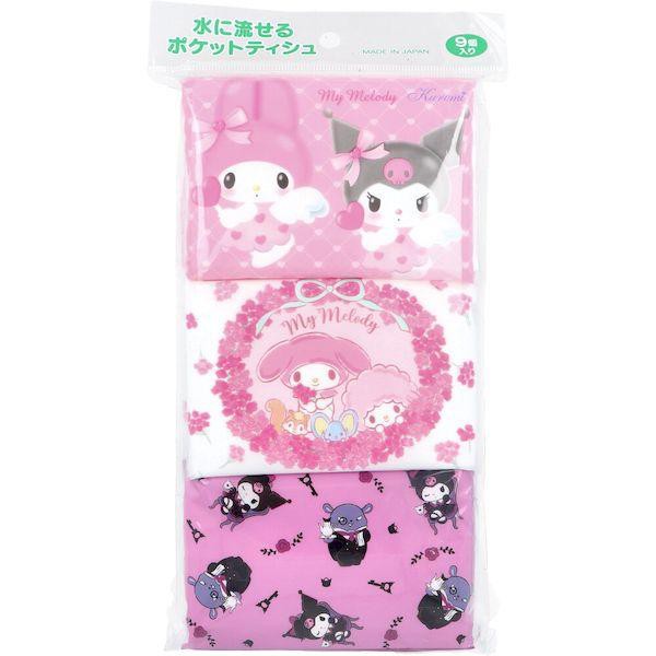 他サイト： 4977033116915 水に流せるポケットティシュ マイメロディ&クロミ 16枚 8組 ×9個入の商品画像