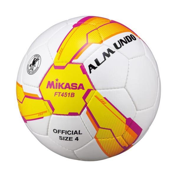 他サイト： ミカサ MIKASA 4907225030941 FT451B−YP サッカー4号ALMUNDO 検定球 手縫い 黄ピンクの商品画像
