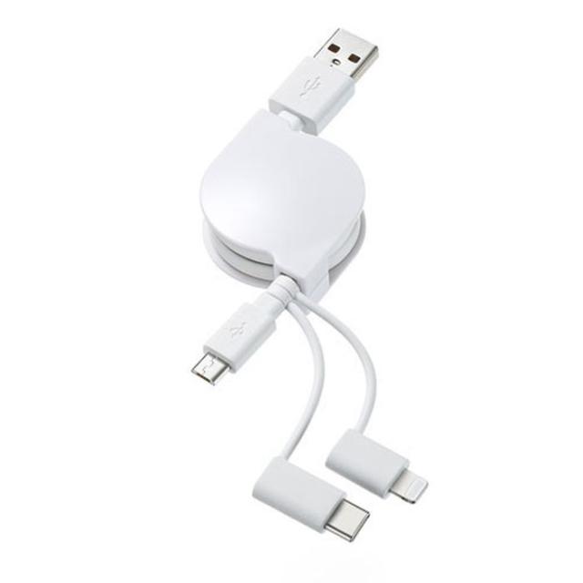 他サイト： 代引不可 巻取り式 USB 3in1 ケーブル 0.8m Lightningケーブル USB2.0 Type-Cケーブル micの商品画像