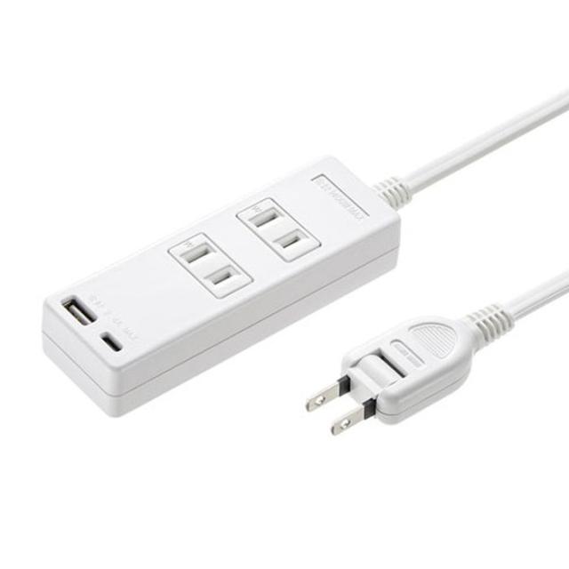他サイト： 代引不可 電源タップ USB充電機能付きタップ USB A/Type-Cポート搭載 2P 2個口 2m 絶縁キャップ付スイングプの商品画像