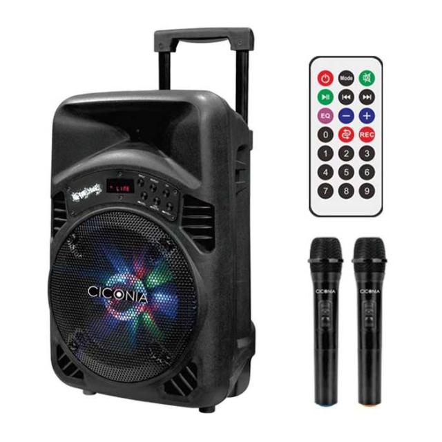 他サイト： スピーカー トロリースピーカー ワイヤレスマイク2本/リモコン付属 Bluetooth LEDライト 音楽再生 カラオケ ポータの商品画像