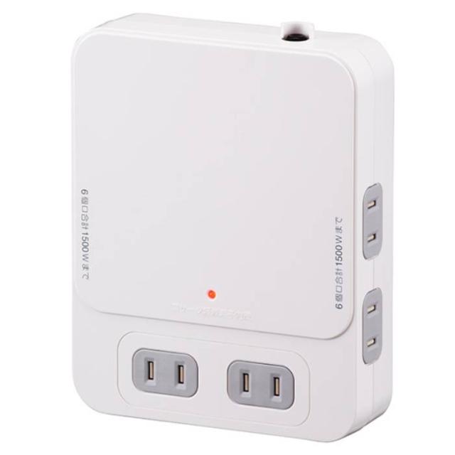 他サイト： 雷ガード ブレーカー付 6個口拡張コンセント TVボードバッグ用  OHM HS-TK6TV1-Wの商品画像