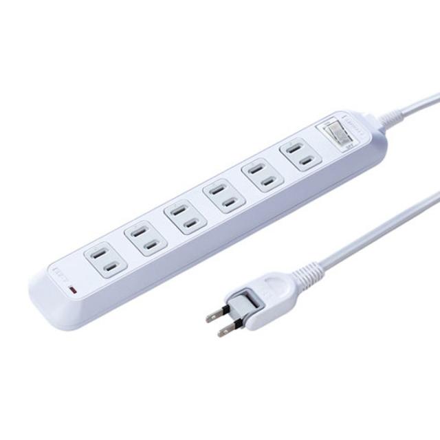 他サイト： 即納 代引不可 電源タップ 雷ガード 一括集中スイッチ マグネット付き 絶縁キャップ付きプラグ 2P 6個口 2m サンワサプラの商品画像