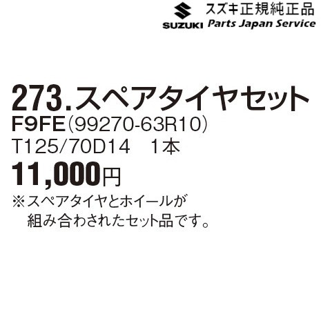 Mh55s系ワゴンr 273 スペアタイヤセット F9fe 63r10 Mh55s Wagonr Suzukiの通販はau Pay マーケット パーツジャパンサービス