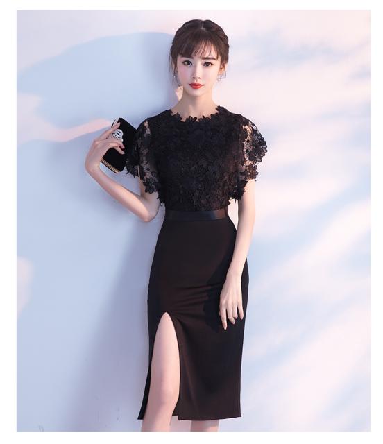 人気のファッショントレンド ぜいたく黒 レース ワンピース タイト