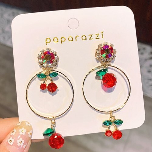 Laza フルーツピアス サークルピアス りんご さくらんぼ ジルコン