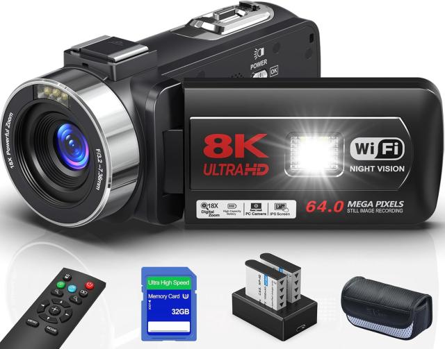 他サイト： ビデオカメラ 8K デジタルカメラ 18 倍ズーム WIFI機能 32GB 64MP SD カード 付属 タッチスクリーン ウェの商品画像