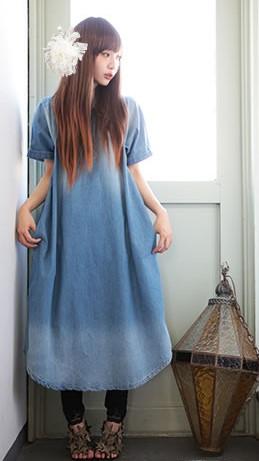 送料込み デニムワンピース 夏 ゆったり カジュアル ロングマキシ丈 半袖 コットン ヴィンテージ風 Aライン デイリーの通販はau Pay マーケット Moss Moss