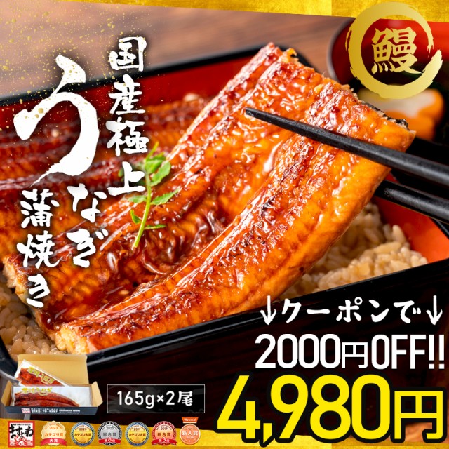 父の日 ギフト 超お得SALE★4,980円送料無料!!  国産 うなぎ 蒲焼き 極上うなぎ蒲焼2本セット 165g前後×2本 2-4人前 タレ/山椒付き 父の