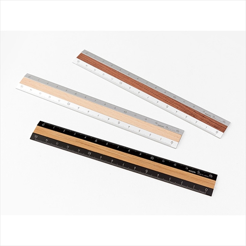 他サイト： ミドリ【AC】アルミ&ウッド定規<15cm> 黒 A-4902805422703【42270006】の商品画像